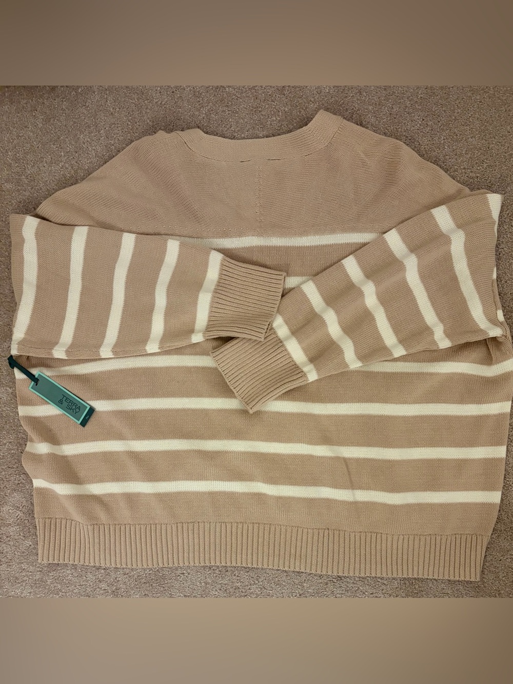 Striped V-Neck Cardigan Sweater in Beige Tan and Cream NWT Size 3X 24W-26W - Picture 7 of 15